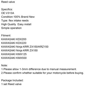 Reed Valve System For KAWASAKI KDX200/220 ZX150/KRZ150 KX250 KMX125 KMX500 V313A