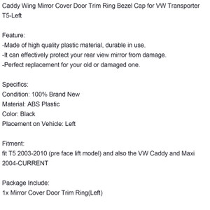 Caddy Wing Mirror Cover Door Trim Ring Bezel Cap for VW Transporter T5-Left