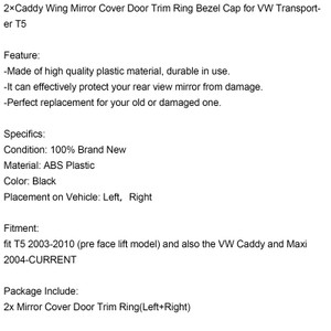 2¡ÁCaddy Wing Mirror Cover Door Trim Ring Bezel Cap for VW Transporter T5