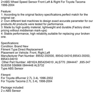 2¡ÁABS Wheel Speed Sensor Front Left & Right For Toyota Tacoma 1998-2004
