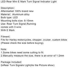 LED Rear Mini E Mark Turn Signal Indicator For Sportster Touring Dyna Black Smoke