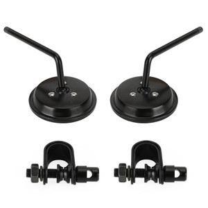 Universal Cafe Racer Short Stem Black Clamp on 3" Round Mirror 7/8"- 1" Bar