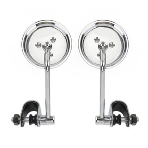 Universal Cafe Racer Short Stem Chrome Clamp on 3" Round Mirror 7/8"- 1" Bar