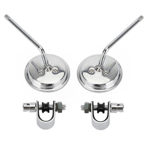 Universal Cafe Racer Short Stem Chrome Clamp on 3" Round Mirror 7/8"- 1" Bar