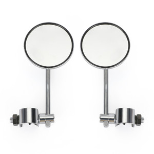 Old style Clamp On 3" Round Chrome Mirrors For Cafe Racer Chopper Bobber