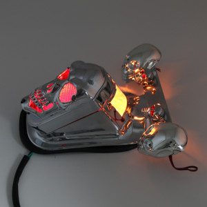Skull Tail Light Rear Indicators Turn Signals License Tag Bracket Set Harley Davidson, Chrome, Amber LED Indicators