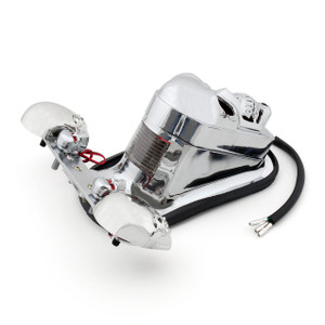 Skull Tail Light Rear Indicators Turn Signals License Tag Bracket Set Harley Davidson, Chrome, Blue LED Indicators