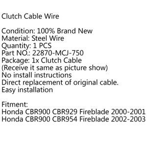 New Clutch Control Cable For Honda CBR900 CBR929 Fireblade 2000-2001 CBR954