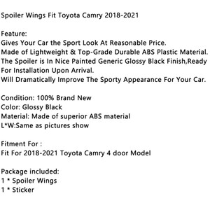 Glossy Black Rear Spoiler Wings Fit Toyota Camry LE SE XSE XLE 2018-2021