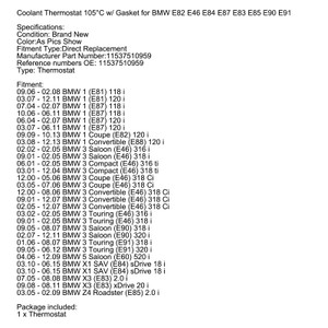 Coolant Thermostat 105隆茫C w/ Gasket for BMW E82 E46 E84 E87 E83 E85 E90 E91