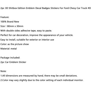 2pc Shitbox Edition Emblem Decal Badges Stickers For Ford Chevy Car Truck #D