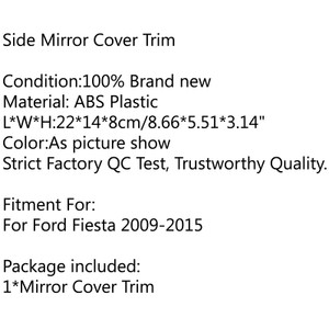 Right Matte Black Wing Door Side Rearview Mirror Cover Cap For Ford Fiesta 09-15