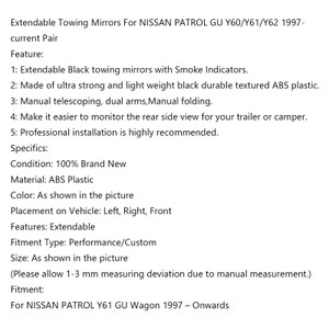 Extendable Towing Mirrors For NISSAN PATROL GU Y60/Y61/Y62 1997- current Pair