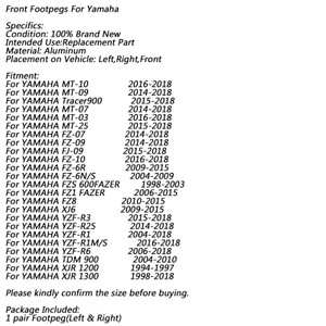 Front Footpegs For Yamaha MT-03 MT/FZ07 MT/FZ09 MT/FZ10 FZ8 FZ1 Tracer900 Gold