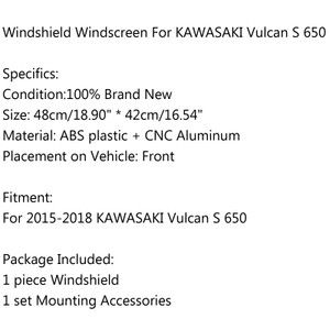 Windscreen Windshield Screen w/Bracket For Kawasaki Vulcan S EN 650 CL 2015-2020