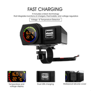 Qc3.0 Volt Meter Phone Charge Bracket Temperature Meter Black A For Moto Scooter