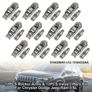 12PCS Rocker Arms & 12PCS Valve Lifters Kit For Chrysler Dodge Jeep Ram 3.6L