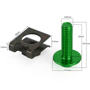 Motorcycle Aluminum Fairing Screen M6x20mm Screw Bolts Clips kit Green QTY 10