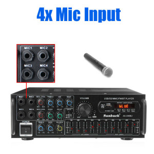 Bluetooth 5.0 HiFi Sunbuck 2000W Stereo Power Amplifier Karaoke FM USB SD AUX