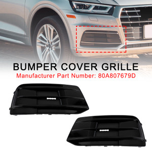 2PCS Front Bumper Cover Grille Bezel Insert Fit Audi Q5 2018-2022 Gloss Black