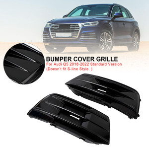 2PCS Front Bumper Cover Grille Bezel Insert Fit Audi Q5 2018-2022 Gloss Black