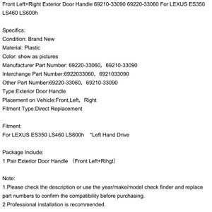2x Front Exterior Door Handle 69210-33090/60 For LEXUS ES350 LS460 LS600h