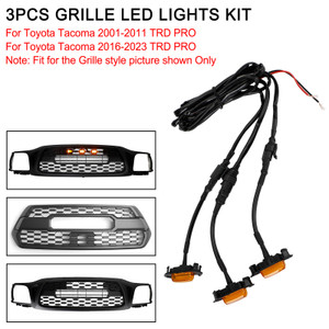 3PCS Front Bumper Hood Grille LED Lights Fit Toyota Tacoma 01-11 16-23 TRD PRO