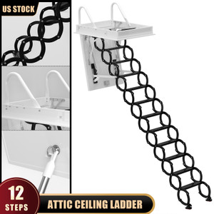 3M 12 Steps Loft Wall Folding Pulldown Attic Ceiling Ladder Stairs Staircase Opening 39.4*27.6" Generic