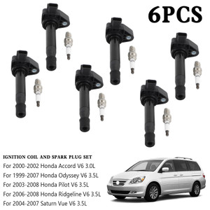 6X Ignition Coils+6X Spark Plugs Set UF242 For Honda Odyssey 3.5L 1999-2007