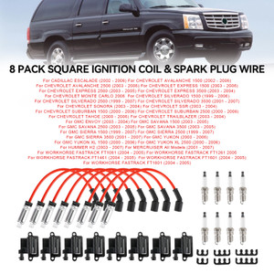 8 Pack Square Ignition Coil & Spark Plug Wire For Chevy GMC 4.8L 5.3L 6.0L 8.1L