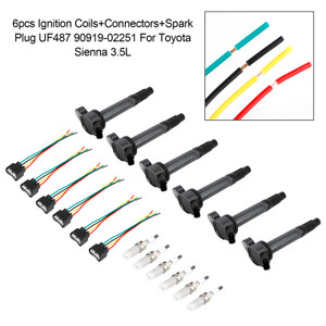 6 Ignition Coils+Connectors+Spark Plug UF487 90919-02251 For Toyota Sienna 3.5L