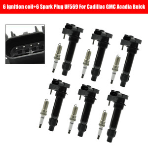 6 Ignition coil+6 Spark Plug UF569 For Cadillac GMC Acadia Buick