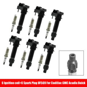 6 Ignition coil+6 Spark Plug UF569 For Cadillac GMC Acadia Buick