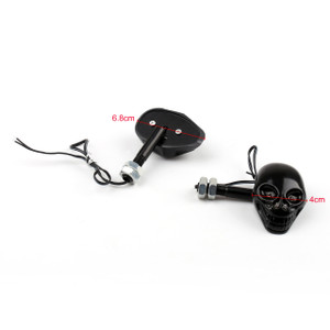 Skull Skeleton Head LED Indicators Turn Signals Universal Fit Custom Chopper, Black