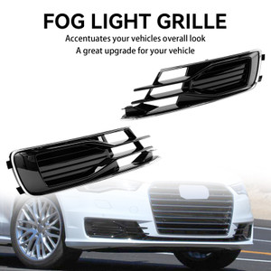 2PCS Front Bumper Foglight Cover Grill Fit Audi A6 C7 2014-2018 Black Chrome
