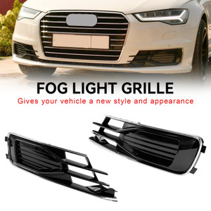 2PCS Front Bumper Foglight Cover Grill Fit Audi A6 C7 2014-2018 Black Chrome