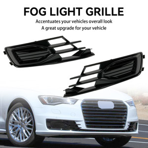 2PCS Front Bumper Foglight Cover Grill Grille Fit Audi A6 C7 2014-2018 Black