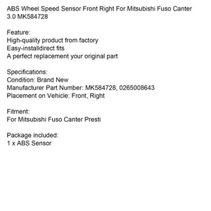 ABS Wheel Speed Sensor Front Right For Mitsubishi Fuso Canter 3.0 MK584728