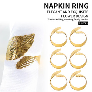 6PCS Napkin Rings Leaf Napkin Holder Adornmen Alloy Golden