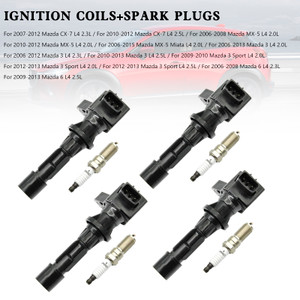 Ignition Coils + Spark Plugs Set UF540 for Mazda MX-5 CX-7 3 2.0L 2.3L (4-Pack)