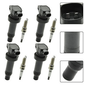 Ignition Coil + Spark Plug Set UF636 for Kia Rio Soul Hyundai Accent Veloster (4-Pack)