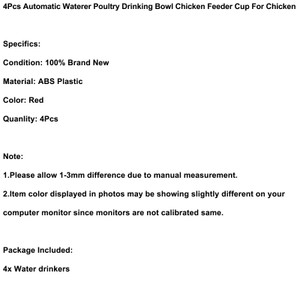 4Pcs Automatic Waterer Poultry Drinking Bowl Chicken Feeder Cup For Chicken