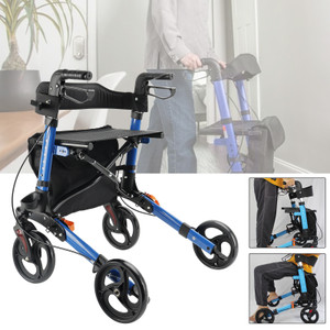 Foldable Rollator Walker with 6 levels of Adjustable Seat 8 Wheels  Compact Folding Design Lightweight Mobility Walking Aid suitable for people of different heights