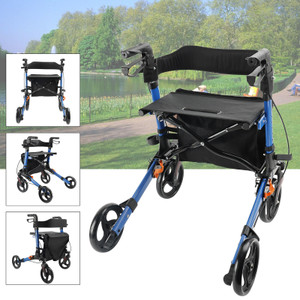 Foldable Rollator Walker with 6 levels of Adjustable Seat 8 Wheels  Compact Folding Design Lightweight Mobility Walking Aid suitable for people of different heights