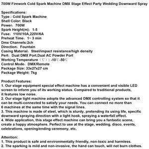 700W Firework Cold Spark Machine DMX Stage Effect Party Wedding Downward Spray