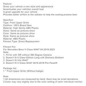 2019-2023 Mercedes Benz V-Class W447 04 Front Upper Grille Without badge Generic