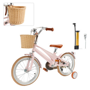 16 inch Kids' Bike Child Bicycle for Ages 7-9 Years Boys and Girls vintage with Training Wheels Basket PINK