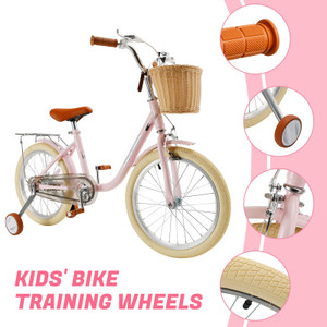 18 inch Kids Bike Child Bicycle For Ages 7-9 Years Boys and Girls Youth bike with Training Wheels Basket PINK