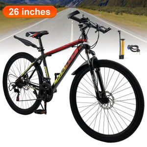 26" Spoke Wheel 24 Speed Mountain Bicycle Adult Bike MTB w/ fender Red+Yellow