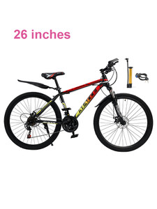 26" Spoke Wheel 24 Speed Mountain Bicycle Adult Bike MTB w/ fender Red+Yellow